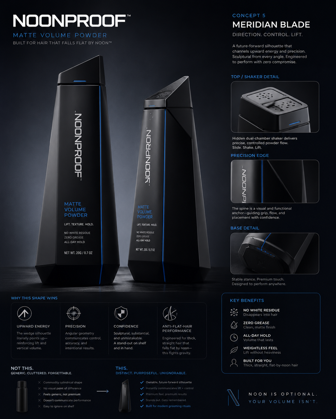 NoonProof Meridian Blade matte volume powder bottle