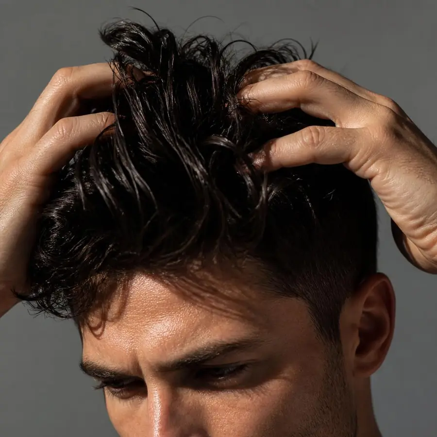 Applying NoonProof styling product to thick hair