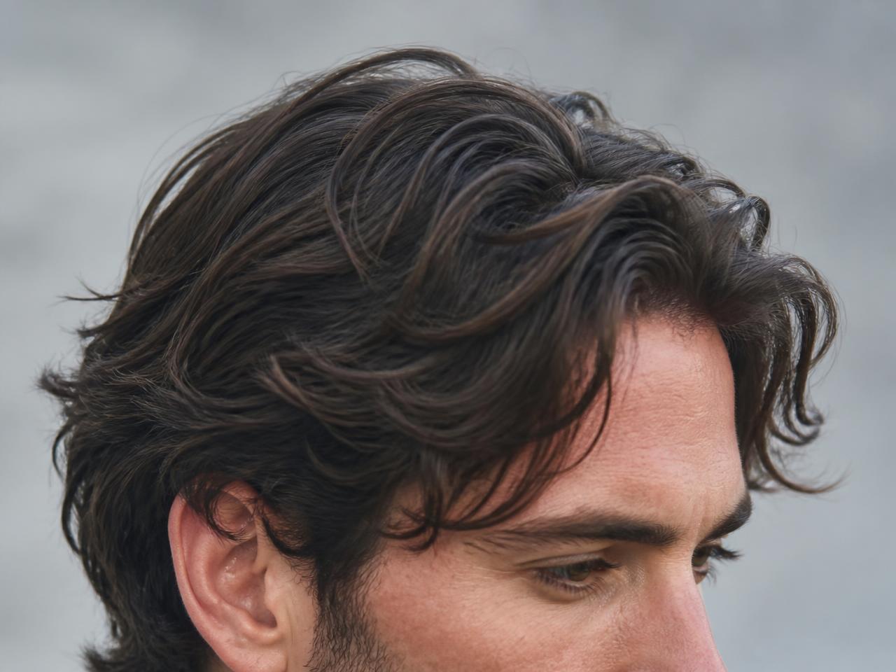 Close-up of wavy men's hair with defined texture