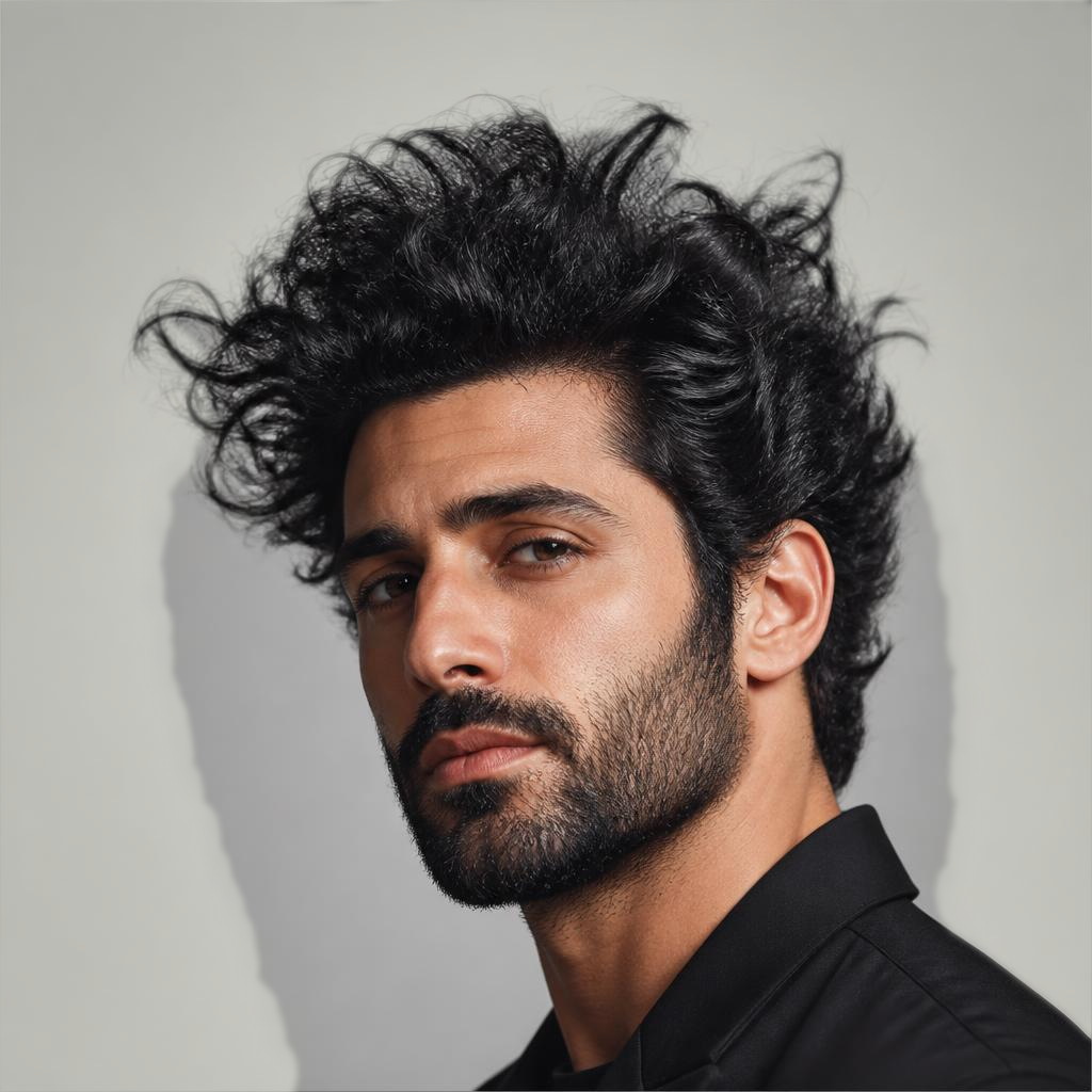 Man with thick, dense hair growing in resistant directions