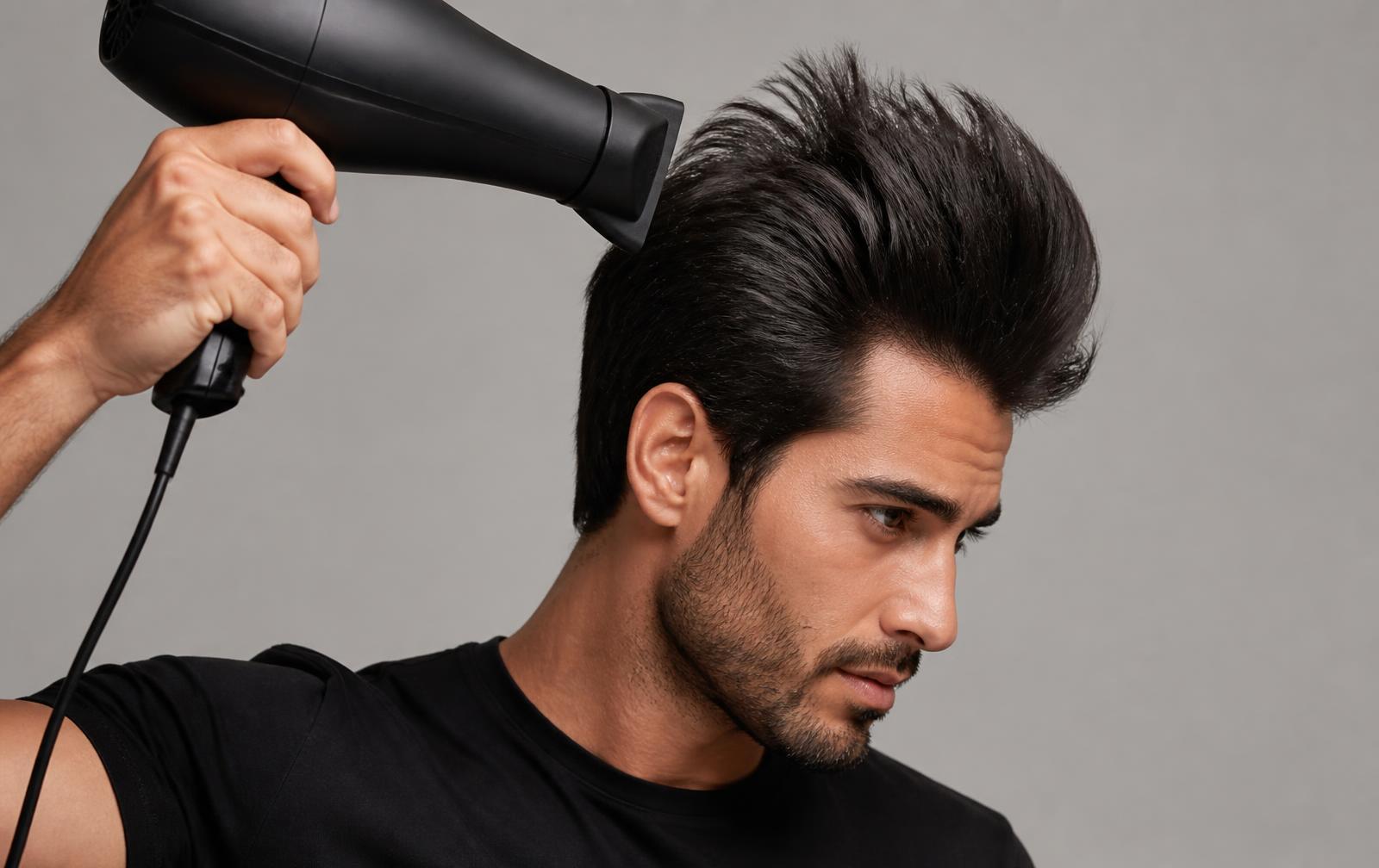Thick hair being dried and lifted at the root