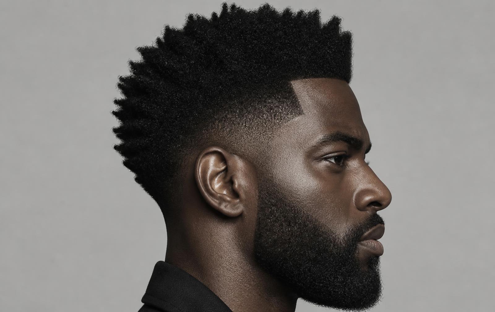 Side profile of a man with thick, textured dark hair styled with a matte finish against a Titanium Silver studio backdrop