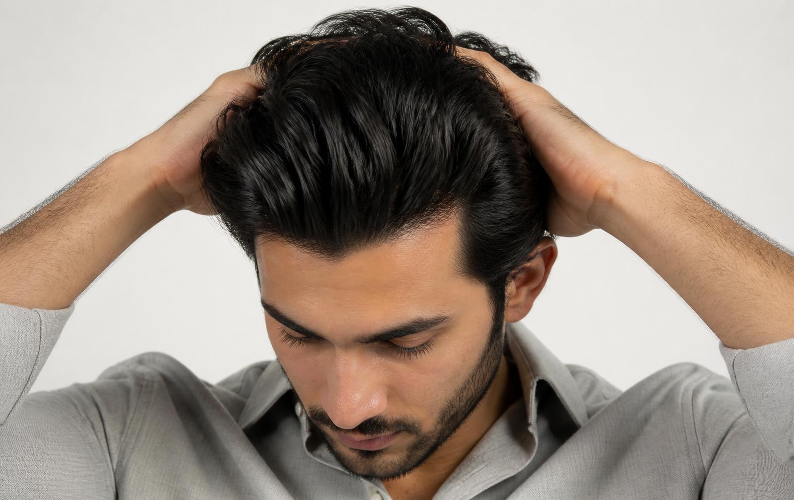 Dense dark hair being styled section by section