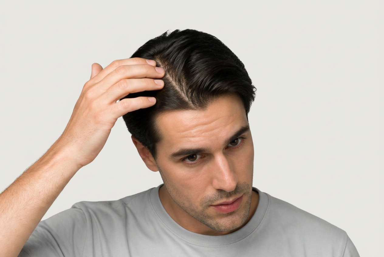 Close detail of dark hair showing shine at the roots