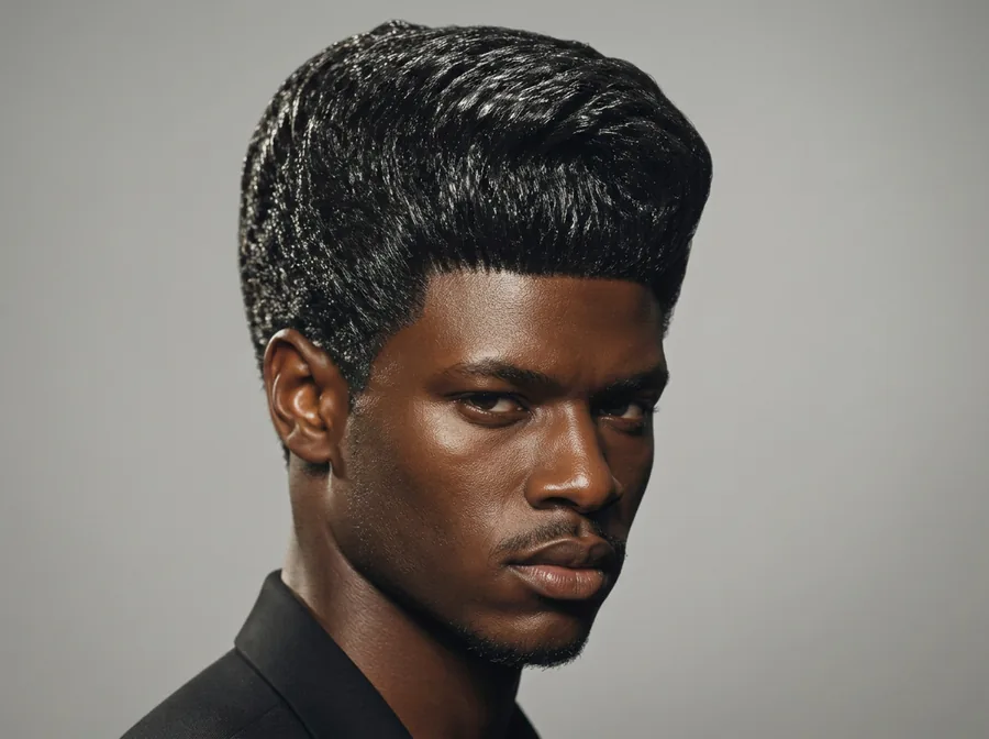 Thick straight hair weighed down by product into one heavy shape with little separation