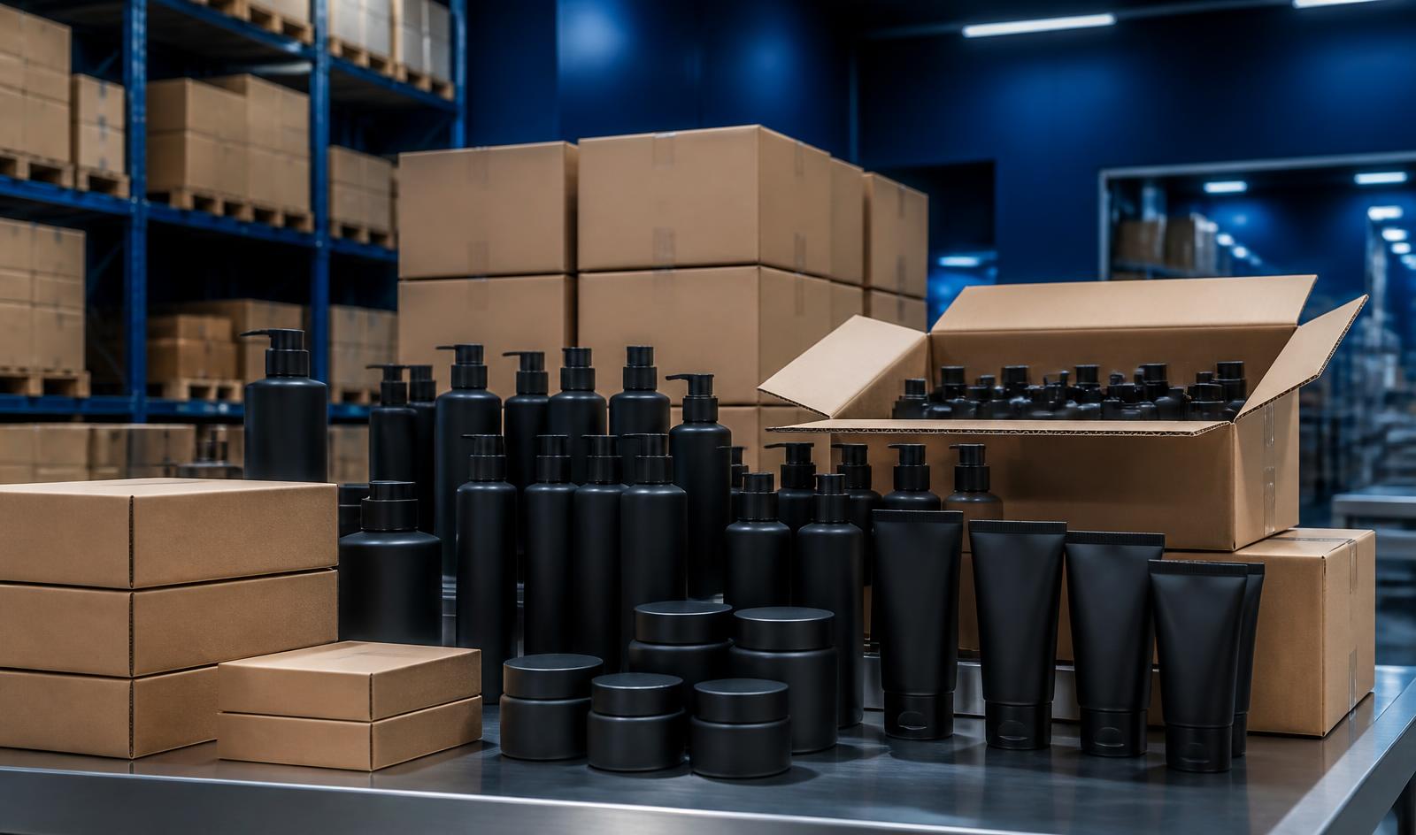 Organised wholesale cartons and matte black NoonProof units prepared for shipment